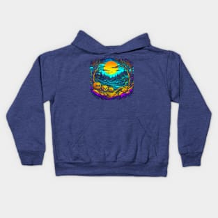 Trippy Night of the Pumpkin Patch And Hut, Halloween Kids Hoodie